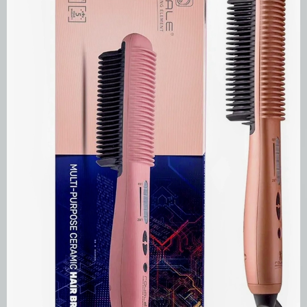 Royale Genius Ceramic Heated Hair Straightening Brush - Rose Gold/Pink